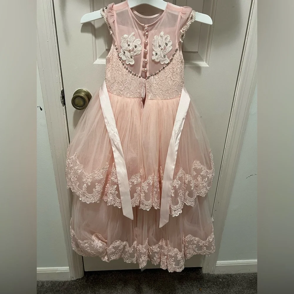 Elegant Pink Lace Flower Girl Dress - Picture 5 of 8